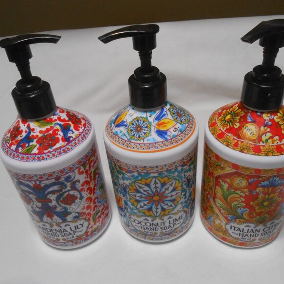 LOT 3 HOME & BODY CO. COLORFUL SOAP DISPENSER CONTAINERS PUMP STYLE 21.5 FL OZS. - Picture 7 of 9